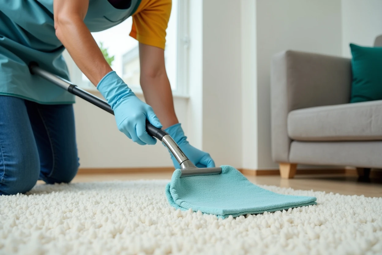 Mano aspirando una alfombra de sala